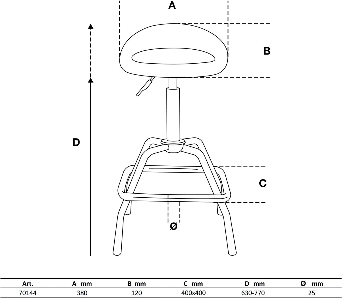 WORKSHOP STOOL | HEIGHT ADJUSTABLE | 630 - 770 MM (70144)