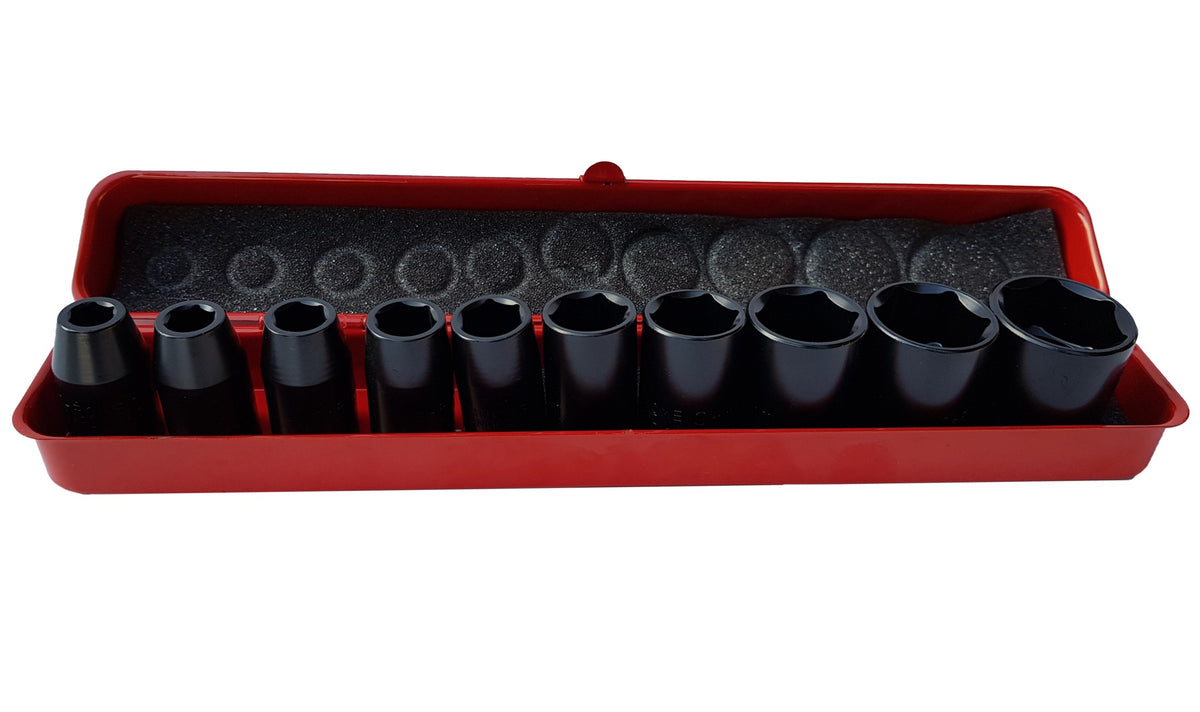IMPACT SOCKET SET, HEX | 12.5 MM (1/2") | 9 - 27 MM | 10 PCS. (SK1209)