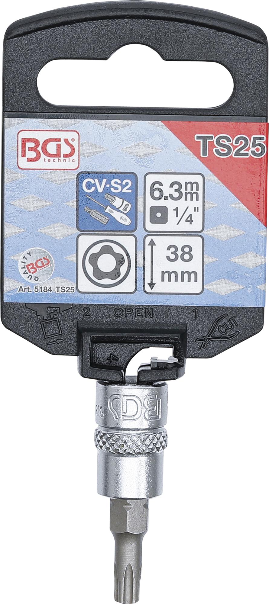 Antgalis įpresuotas į galvutę 5 kampų | 6.3 mm (1/4") | T-Star su skyle (Torx) TS25 (5184-TS25)