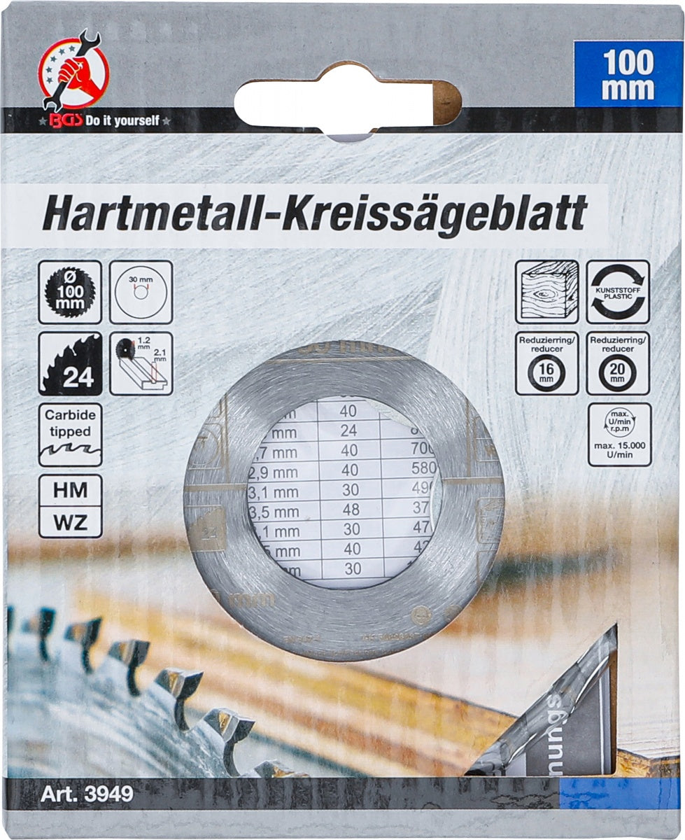 Pjovimo diskas su karbidu | Ø 100 x 30 x 2.1 mm | 24 dantukai (3949)