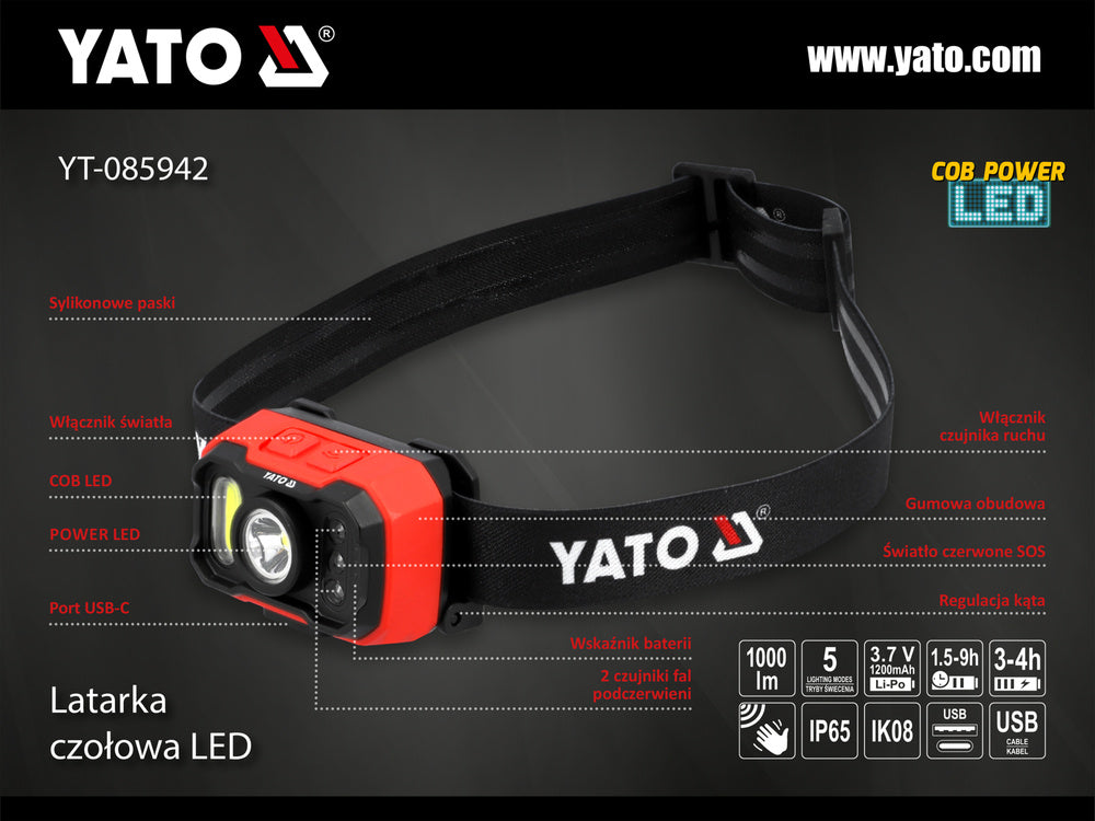 Lempa dedama ant galvos | 1000LM AKU / judesio daviklis | LED (YT-085942)