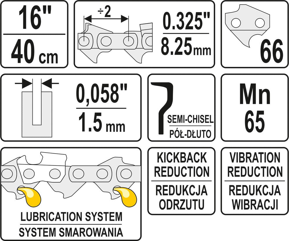 Grandinė pjūklui 16" .325" 0,058" 66 dantys (YT-84942)
