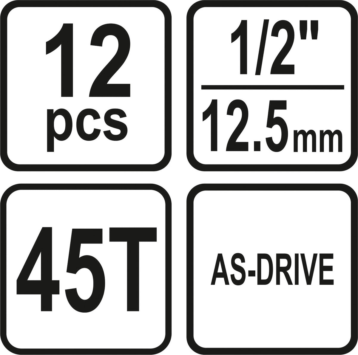 Galvučių rinkinys su terkšle | 12,5 mm (1/2") | 10-24 mm | 12 vnt. (58633)
