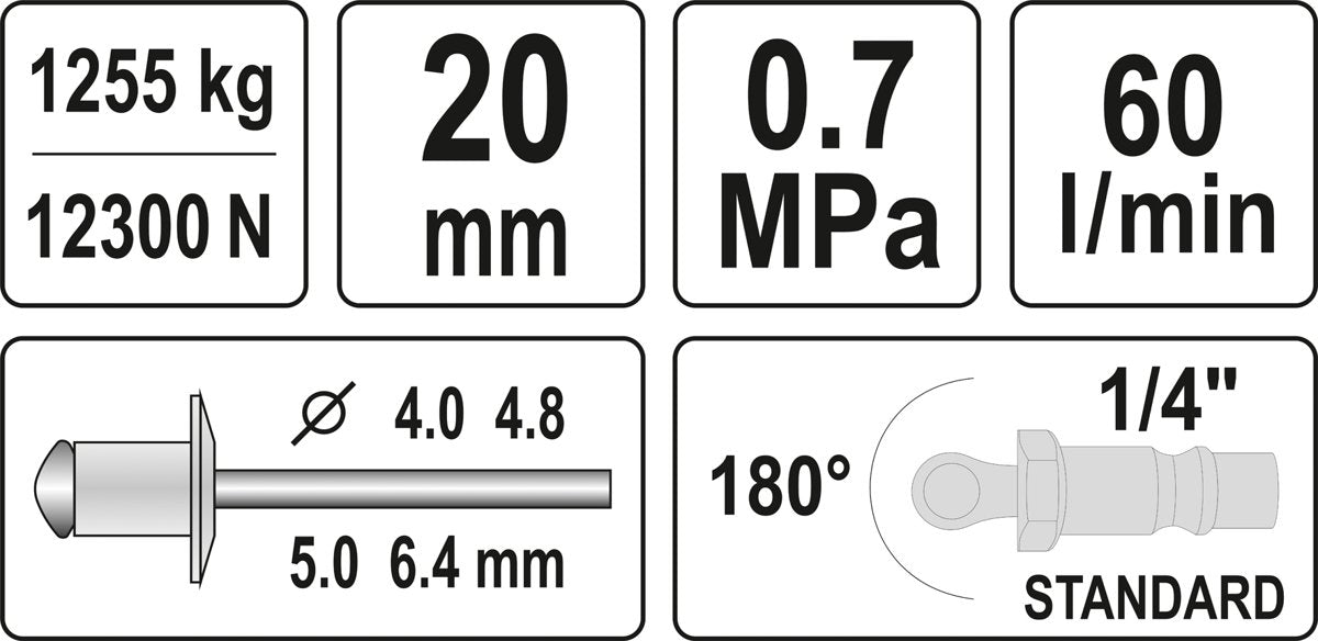 Kniediklis pneumatinis | 4 - 6,4 mm (YT-36177)