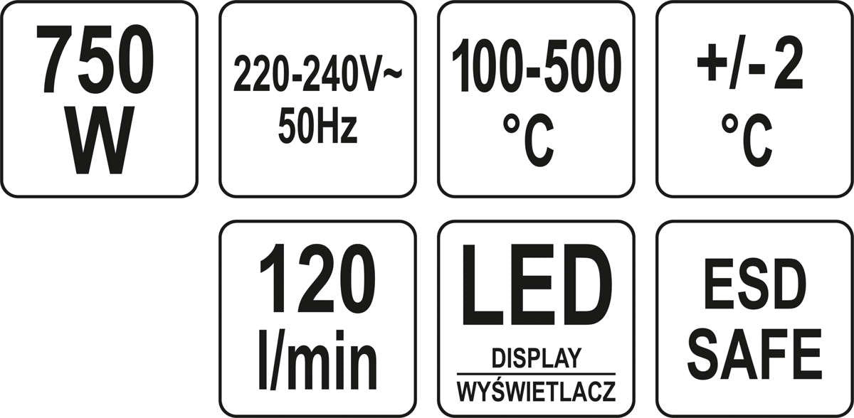 Karšto oro pūtimo stotelė 750W | Led ekranas | su aušinimu (YT-82457)