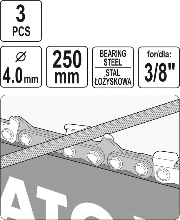Dildelės | pjūklo grandinėms galąsti | 4.0 mm | 3 vnt. (YT-85025)