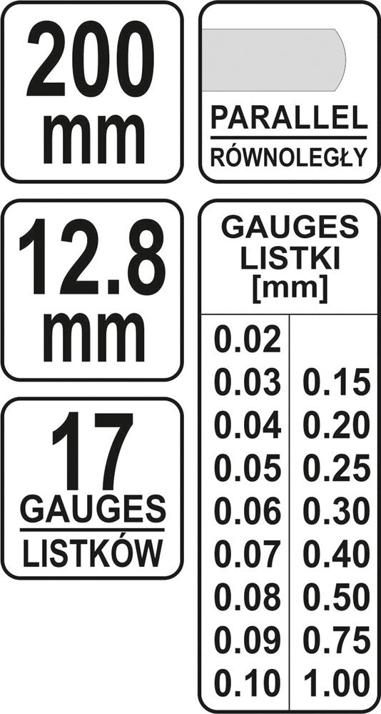 Tarpumačiai pailginti | 17 lapelių | 0,02-1 mm | 200 mm (YT-7221)