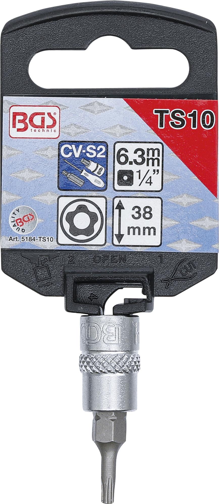 Antgalis 1/4" įpresuotas į galvutę su skyle, penkiakampis TS10x38mm (5184-TS10)