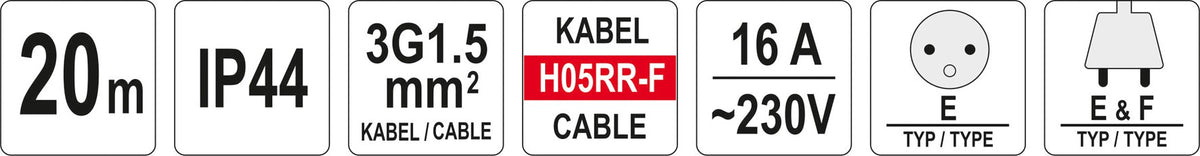 Резиновый удлинитель на катушке | 3х1,5 mm | 20 m