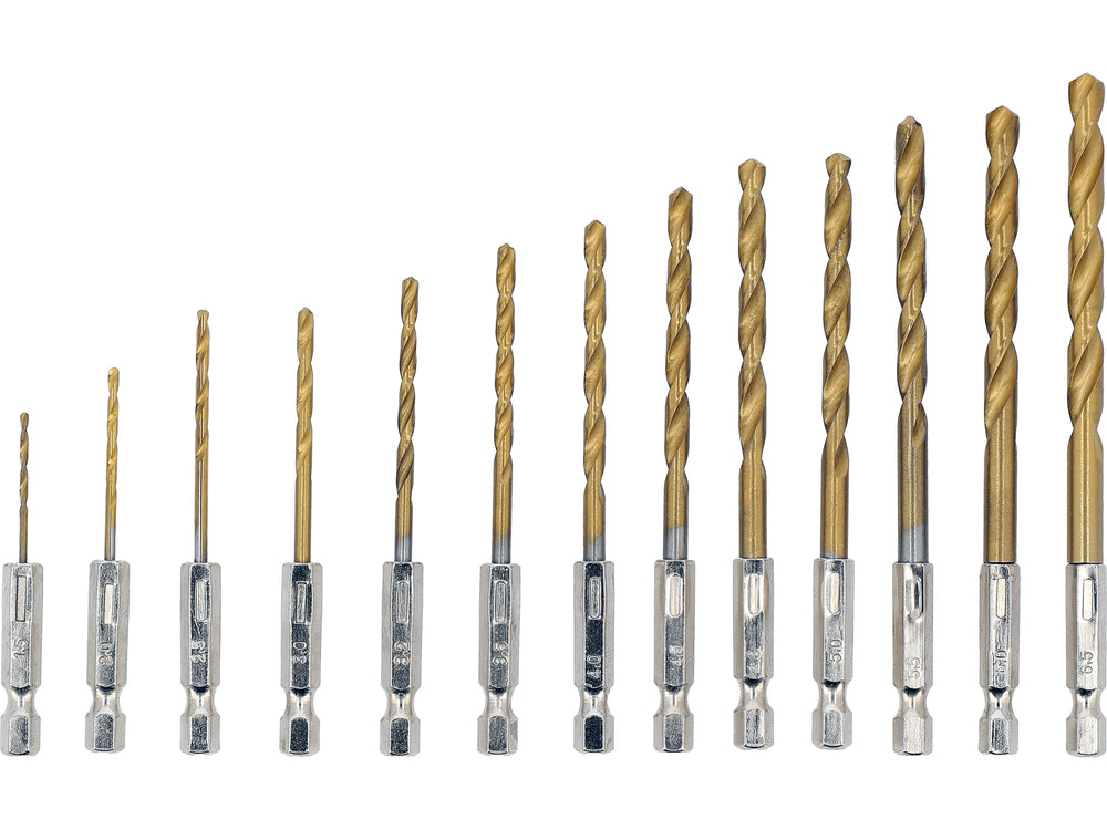 Grąžtų rinkinys su Hex 6.3 mm (1/4") galu | titano nitridas | 1.5 - 6.5 mm | 13 vnt (21655)