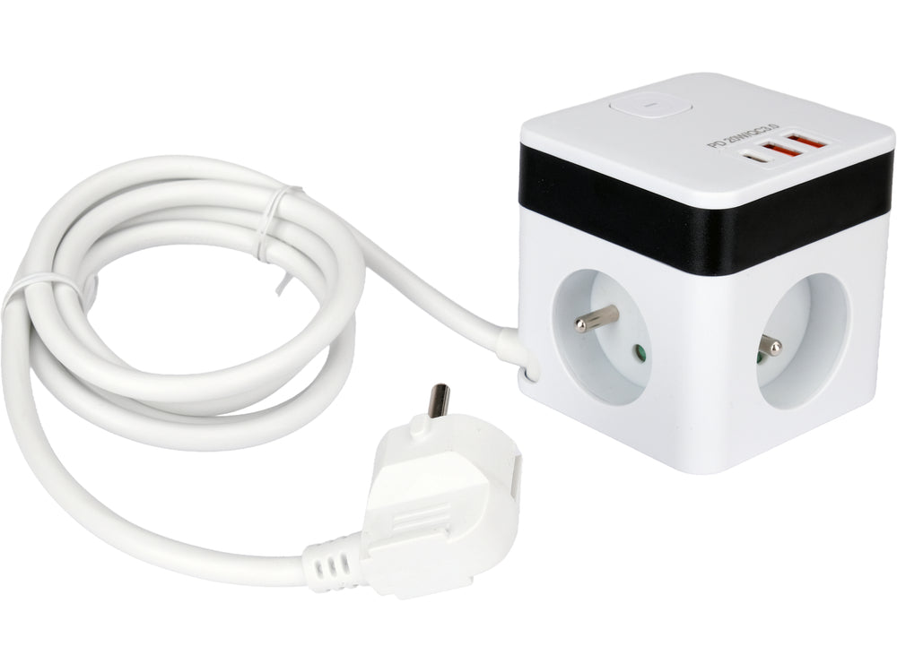 Сетевой удлинитель кубической формы с заземлением | 5 розеток + USB | 1,0 мм2 | 1,4 м (72480)