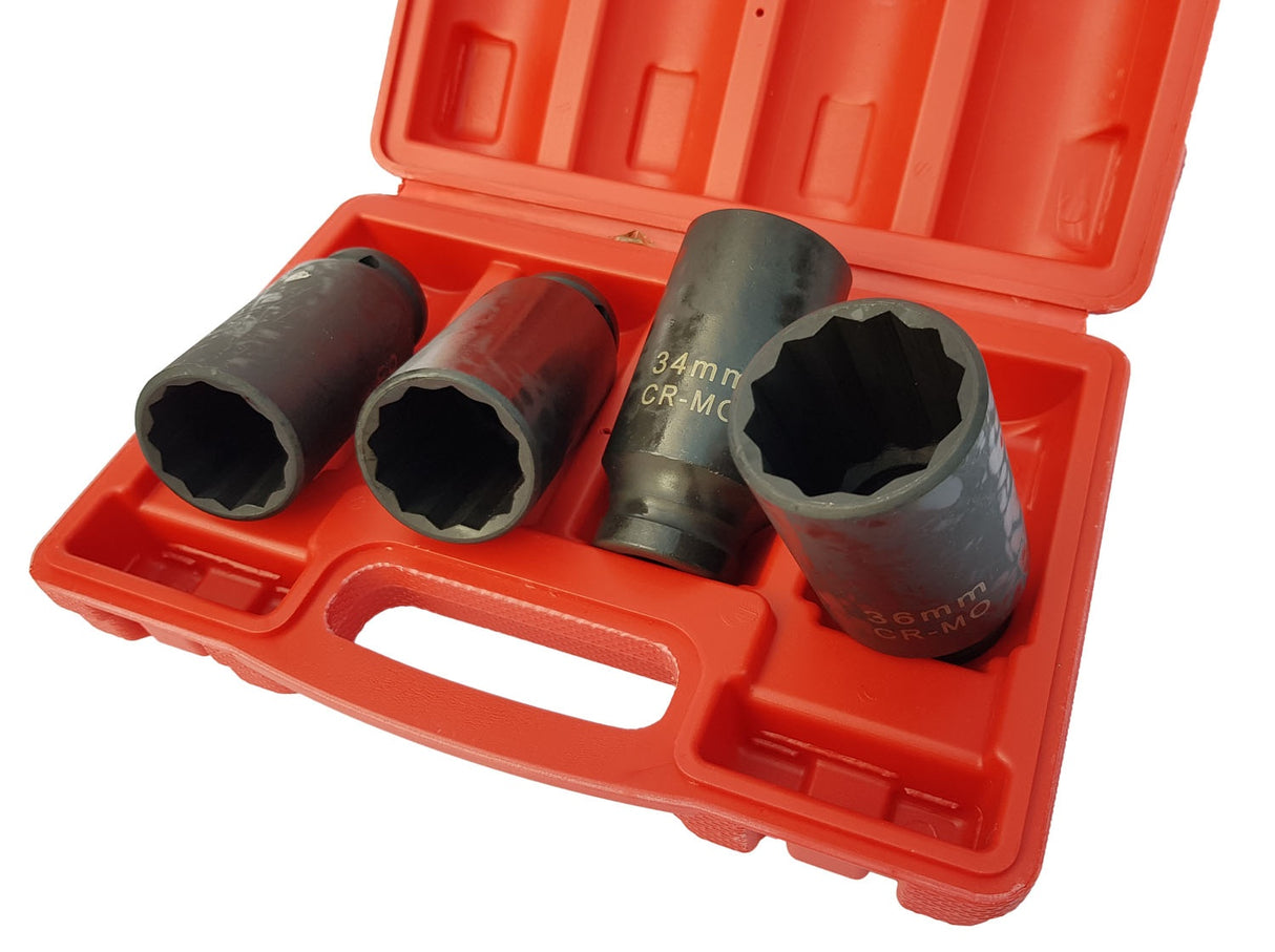 LONG IMPACT SOCKET SET | TWELVE-POINT | 30/32/34/36 MM - 85 MM | 4 PCS. (KR121004)