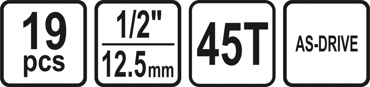 Galvučių rinkinys su terkšle | 12,5 mm (1/2") | 8-32 mm | 19 vnt. (58634)