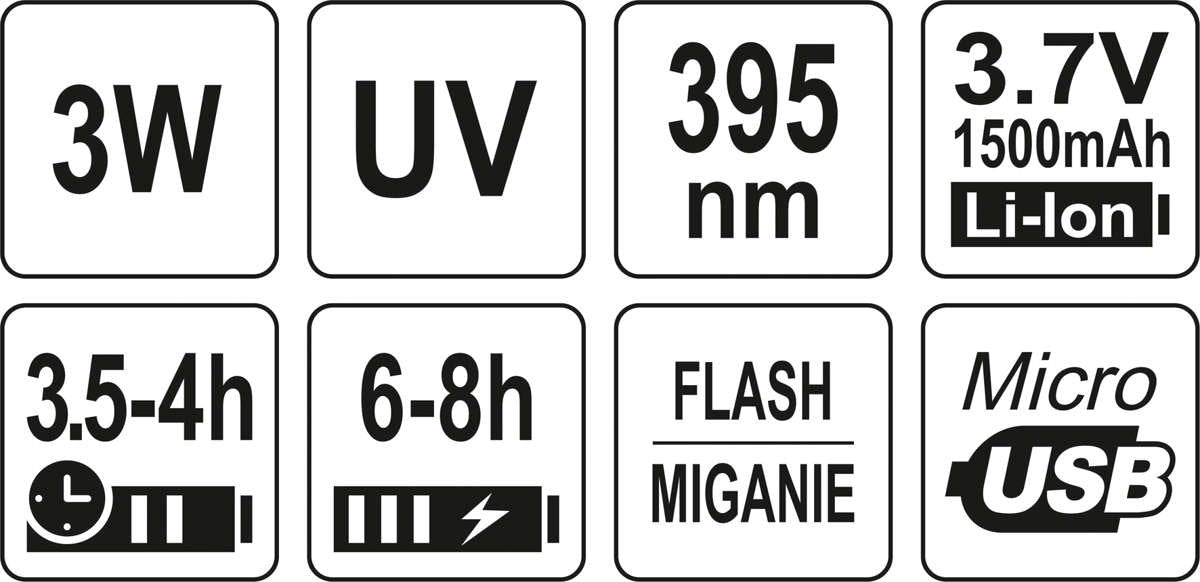 UV žibintuvėlis akumuliatorinis | LI-ION 3.7V | 1500 mAh + akiniai (YT-08588)