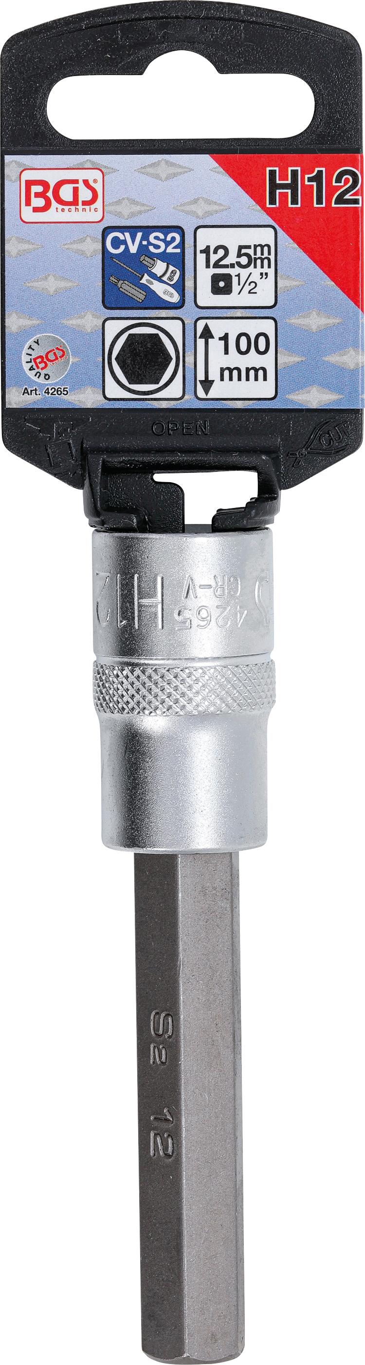 Бита, запрессованная в головку | длина 100 mm | 12,5 mm (1/2") | шестигранник 12 mm