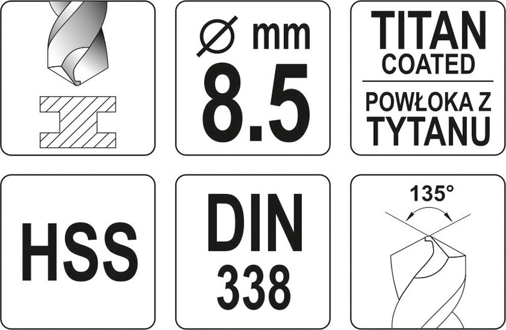 Сверло по металлу HSS-TIN 8.5 mm