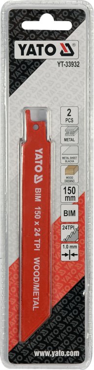 SABRE SAW BLADES BIM 150MM 24TPI 2PCS (YT-33932)