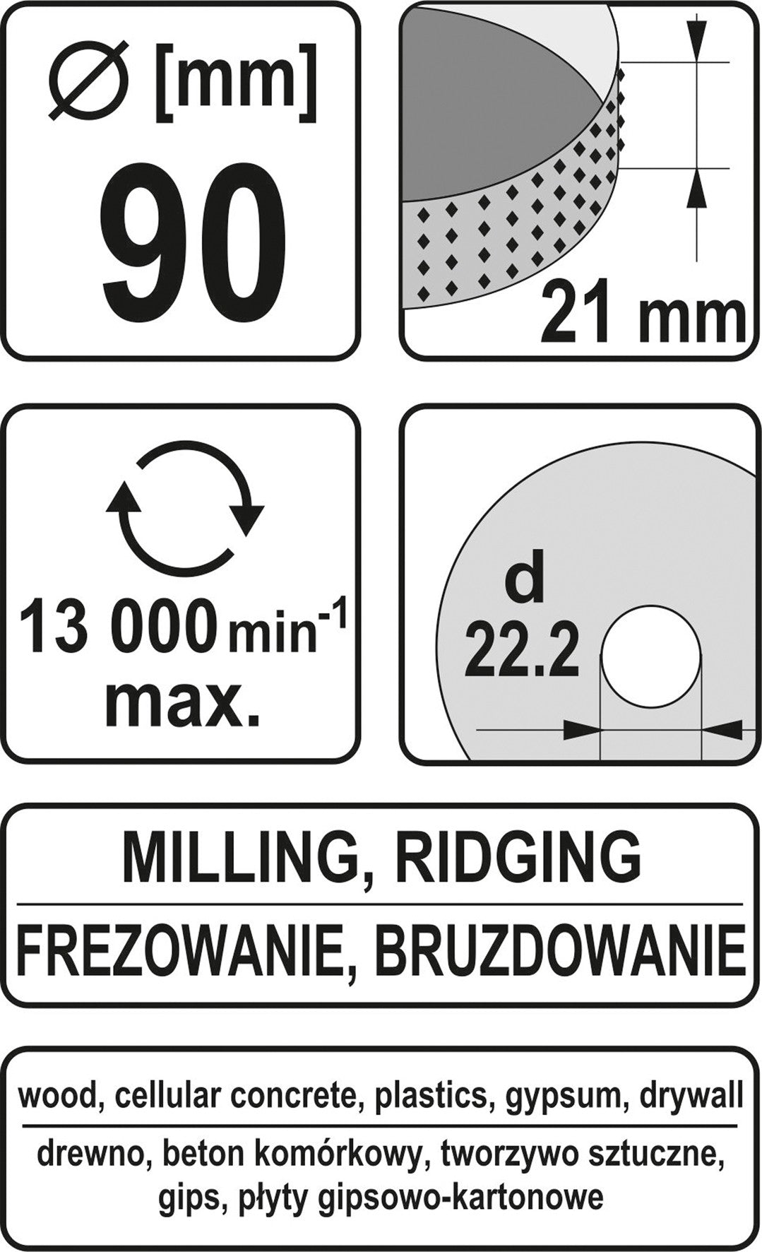 Diskas / freza medžiui | 90 mm / 21 mm (YT-59175)