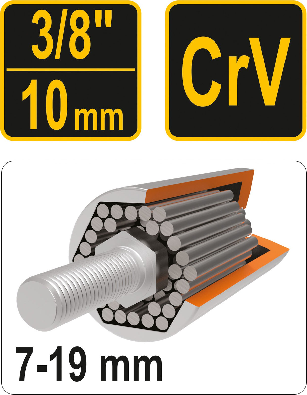Galvutė universali ilga | 10 mm (3/8") | 7 - 19 mm (53002)