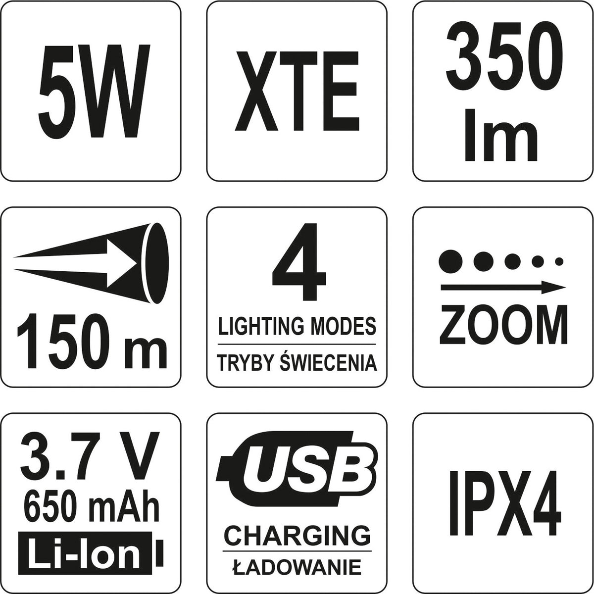 Žibintuvėlis XT-E CREE 5W USB, 94X27MM Akumuliatorinis (YT-08569)
