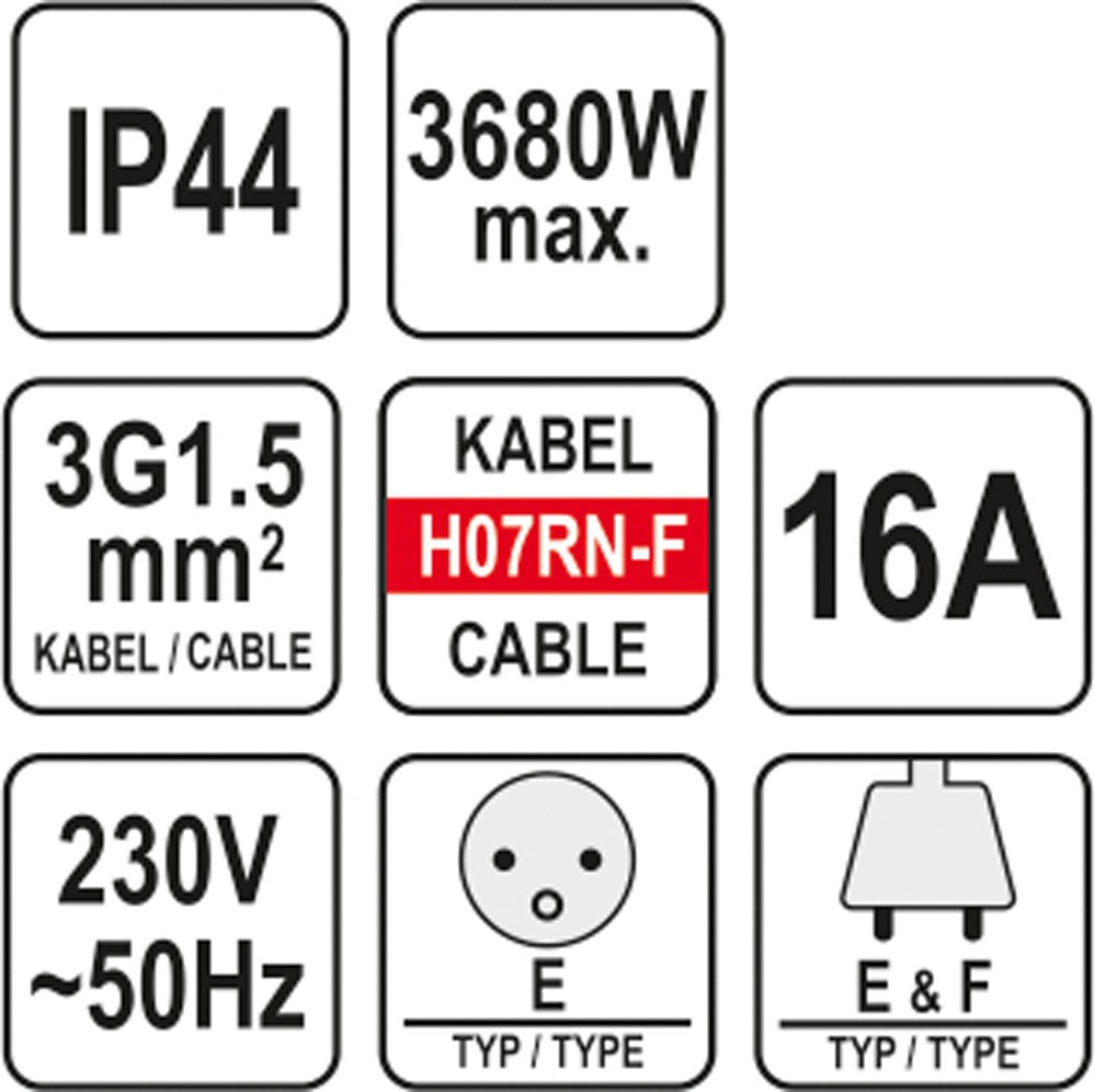 Prailginimo kabelis guminis IP44, 3x1,5mm2 20m su 3 rozečių lizdais (YT-81162)