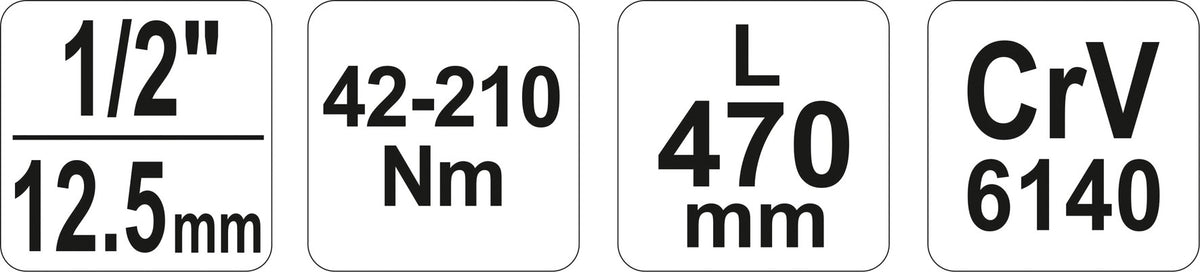 Dinamometrinis raktas | 12.5 mm (1/2") | 42 - 210 Nm. (YT-0760)