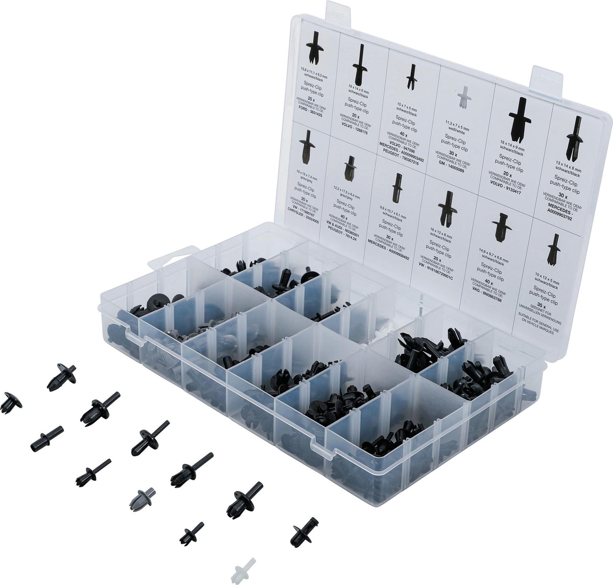 AUTOMOTIVE CLIP ASSORTMENT FOR VW, AUDI, VOLVO, CHRYSLER, FORD, MERCEDES-BENZ | 350 PCS. (9045)