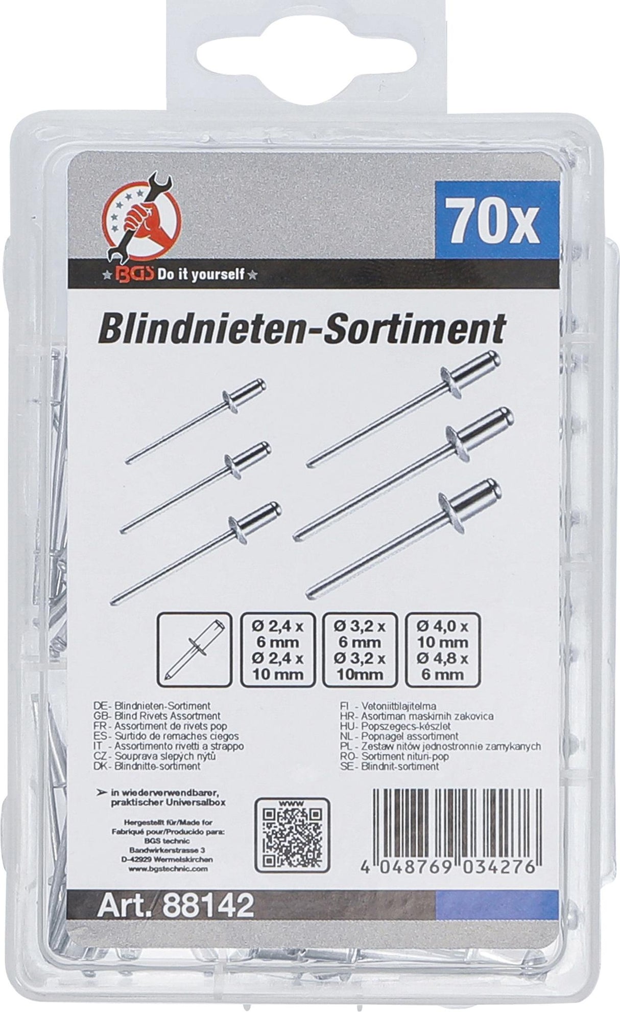 Kniedžių asortimentas | Ø 2.4-4.8 mm | 70 vnt. (88142)