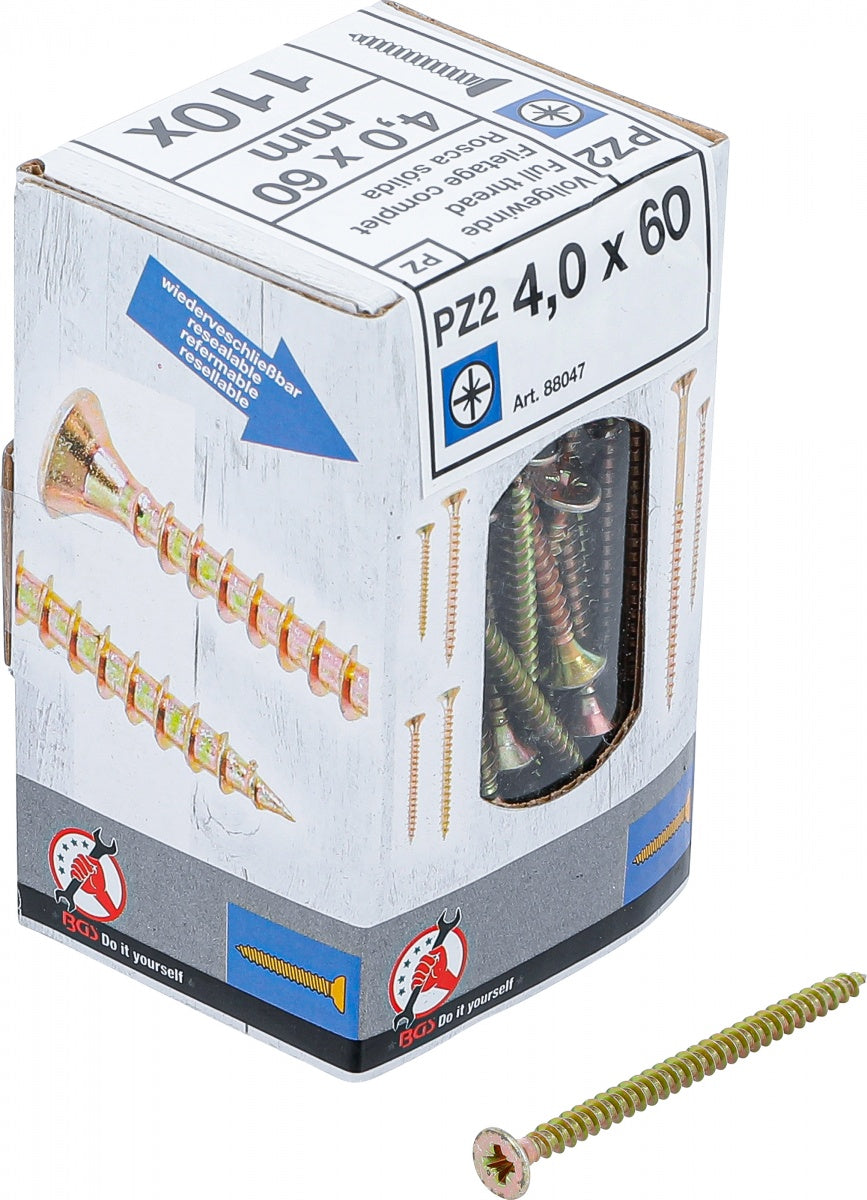 MULTI-PURPOSE SCREWS | CROSS SLOT PZ2 | 4.0 X 60 MM | 110 PCS. (88047)