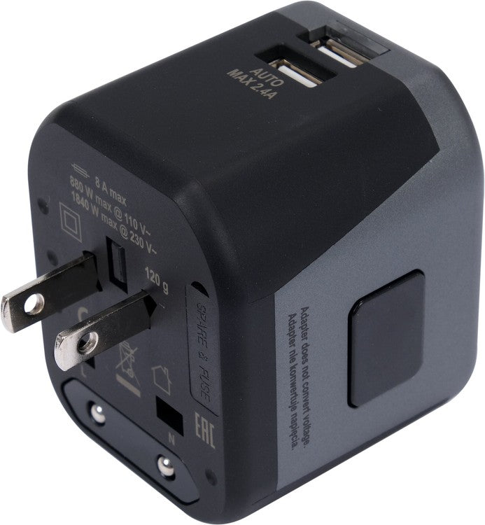 Kelionininis adapteris | universalus | daugiau nei 150 šalių | su 2 X USB 5V / 2.4A Įkrovikliu (YT-81301)