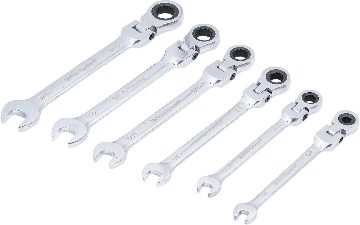 RATCHET COMBINATION WRENCH SET | FLEXIBLE HEADS | INCH SIZES | 1/4" - 9/16" | 6 PCS. (30005)