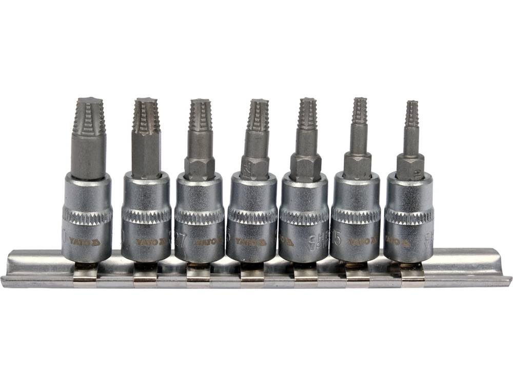 Sraigtiniai ištraukikliai | 6,3 mm (1/4") / 10 mm (3/8") | pažeistam T-Star (Torx) T10 - T40 | 7 vnt. (YT-04581)