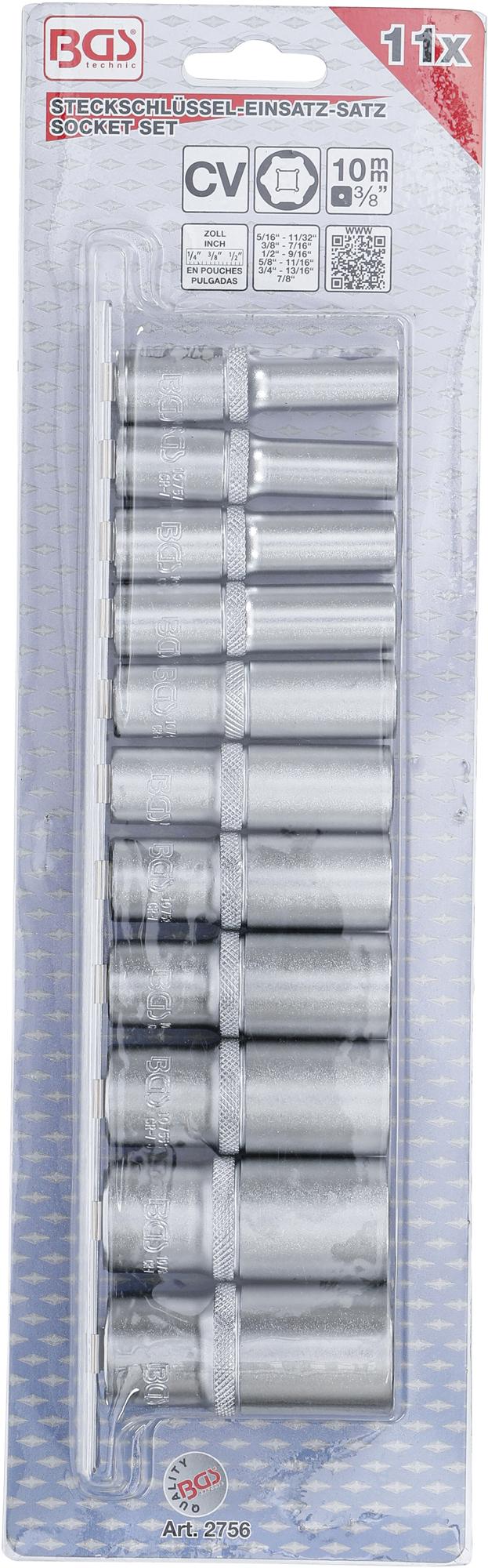 Набор головок, шестигранные, длинные | 10 mm (3/8") | дюймовые размеры | 11 шт.