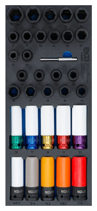 TOOL CASE 3/3: SET OF IMPACT SOCKETS / IMPACT-RESISTANT SOCKETS WITH PROTECTION AND SCREW BITS | 12.5 MM (1/2") | 33 PCS. (74557)