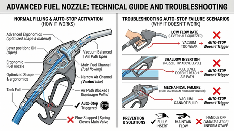 Kaip veikia kuro pildymo pistoletas: auto-stop funkcija