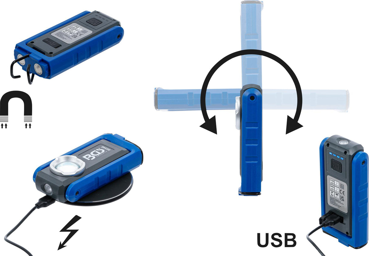 COB LED dirbtuvių lempa su magnetu ir kabliu | sulankstoma | su belaidžio įkrovimo funkcija (85348)