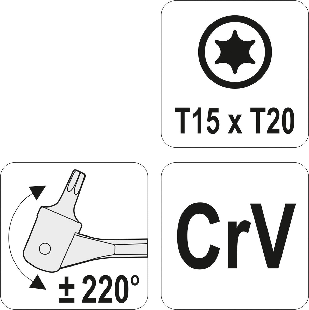 Raktas šarnyrinis dvipusis | T-Star (Torx) T15XT20 (YT-05311)