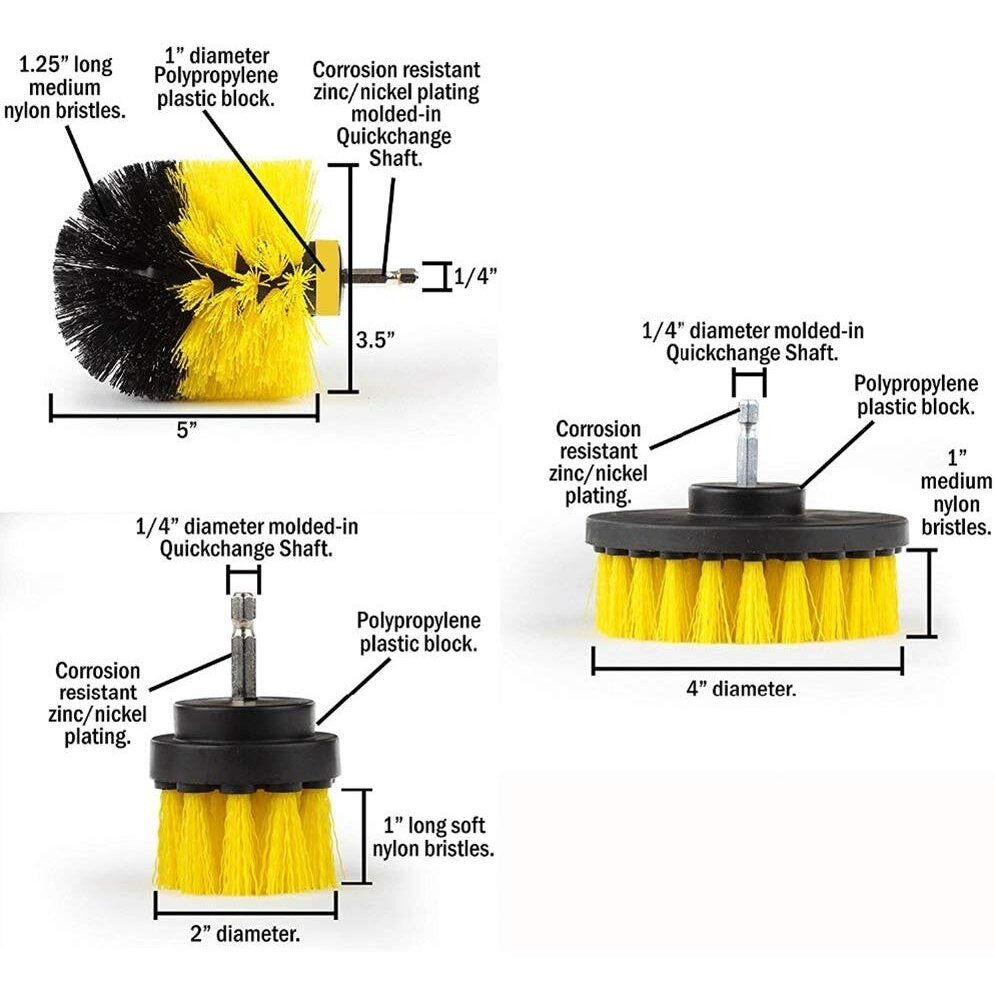 BRUSH SET WITH HEX 6.3 MM (1/4") SHANK | NYLON | 3 PCS. (DB003)