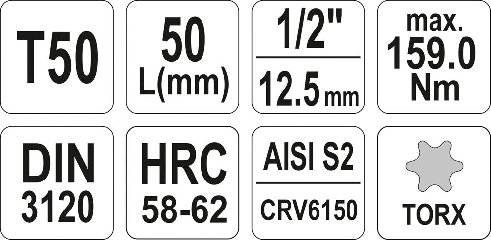 Antgalis įpresuotas į galvutę 1/2", T50 x 55 mm (YT-04316)