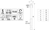 Grąžtų rinkinys stiklui ir keramikai | 6.3 mm (1/4") galu | 4-10 mm | 5 vnt. (21709)