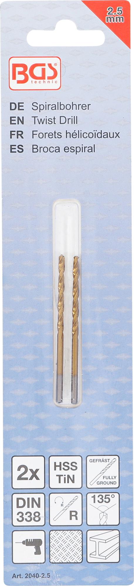Grąžtai metalui HSS-G 2.5 mm, 2vnt. (2040-2.5)