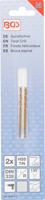 Grąžtai metalui HSS-G 2.5 mm, 2vnt. (2040-2.5)