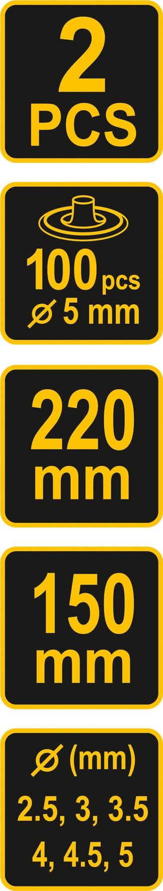 Skylių darymo ir kniedijimo replių rinkinys su kniedėmis | 100 vnt (43603)