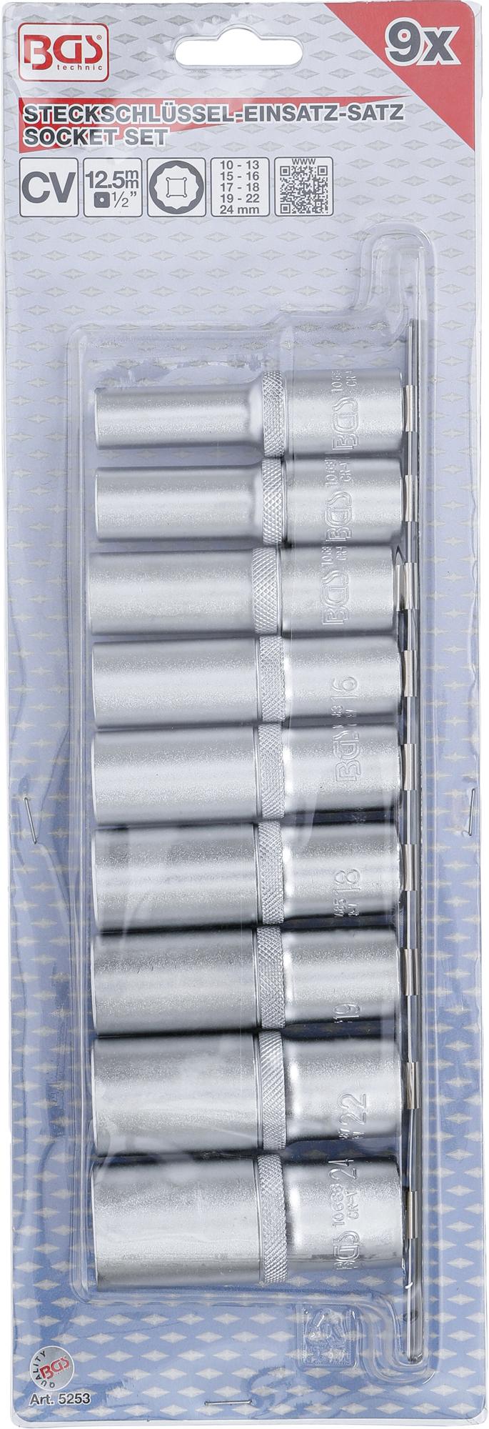 Набор головок 12-гранных, длинных | 12,5 mm (1/2") | 10 - 24 mm | 9 шт.