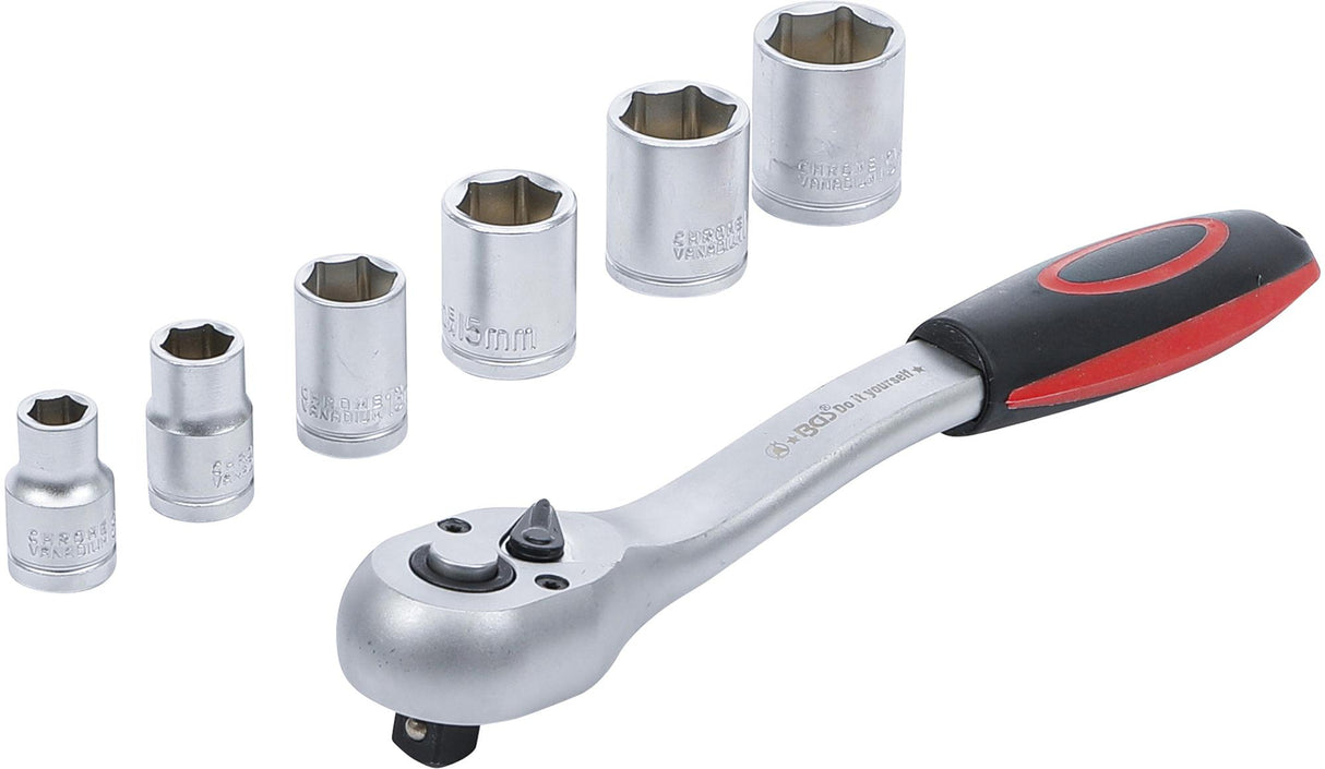 Galvučių rinkinys su terkšle | 10 mm (3/8") | 8-19 mm | 7 vnt. (15112)