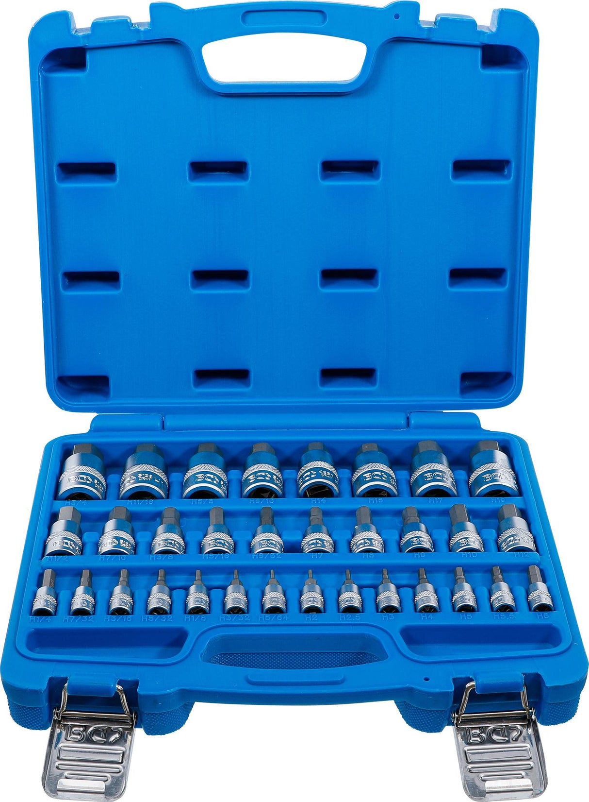 Antgalių rinkinys | 6.3 mm (1/4) / 10 mm (3/8") / 12.5 mm (1/2") | hex šešiakampis 2 - 19 mm / 1/4–9/16" | Metriniai ir colių dydžiai | 32 vnt.. (74258)