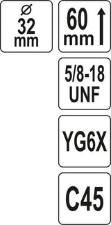 Universali gręžimo karūna | TCT | 5/8"-18UNF | 32 mm (YT-43974)