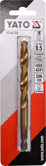 Grąžtas metalui su Hex 6.3 mm (1/4") galu HSS-TiN | 8.5 mm (YT-44769)