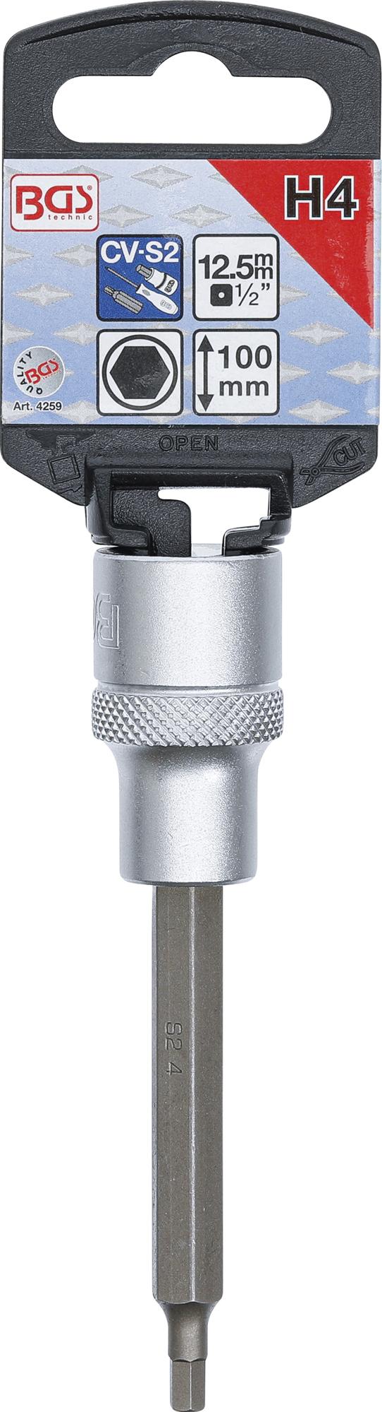 Antgalis įpresuotas į galvutę | ilgis 100 mm | 12,5 mm (1/2") | hex šešiakampis 4 mm (4259)