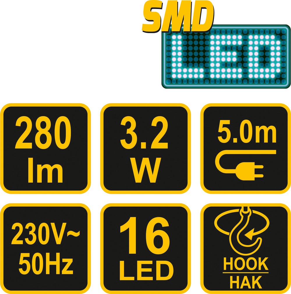 Darbo lempa su laidu | 16 SMD LED 3,2W, 220V (82699)